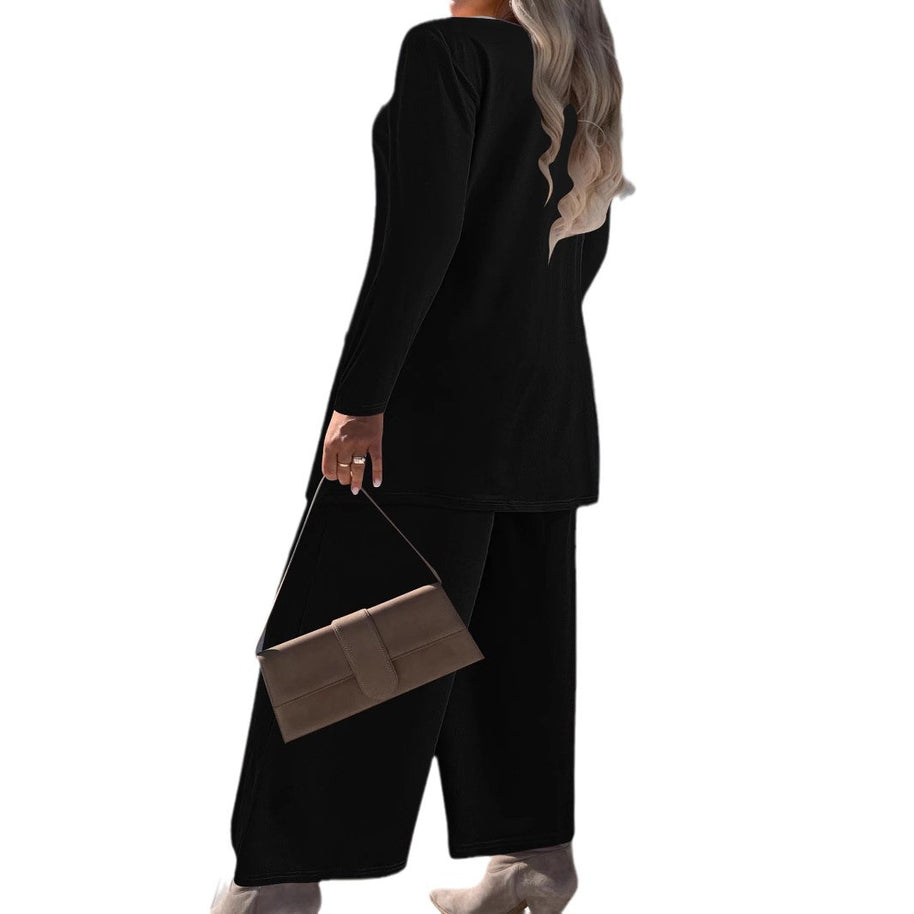 Damen elegante Zweiteiler-Set mit locker fallender Jacke und bequemen Hosen WW