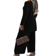 Damen elegante Zweiteiler-Set mit locker fallender Jacke und bequemen Hosen WW