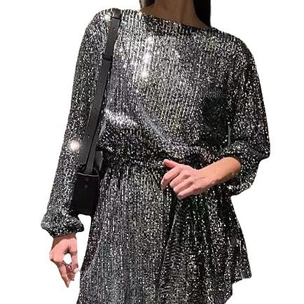 WW | Urlaubsfestmode Pailletten Taillengürtel Kleid