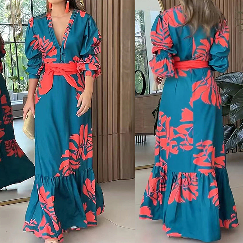 Damen Maxikleid mit glamourösem Wickel-Oberteil und eleganten Puffärmeln W&W Mode