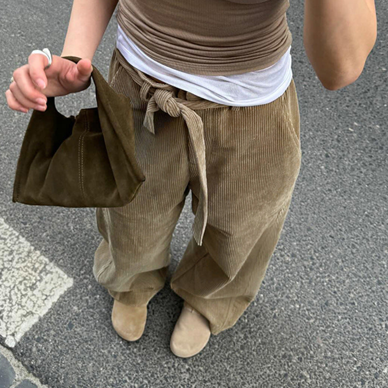 Damen lockere Leinenhose mit Taillengürtel W&W Mode