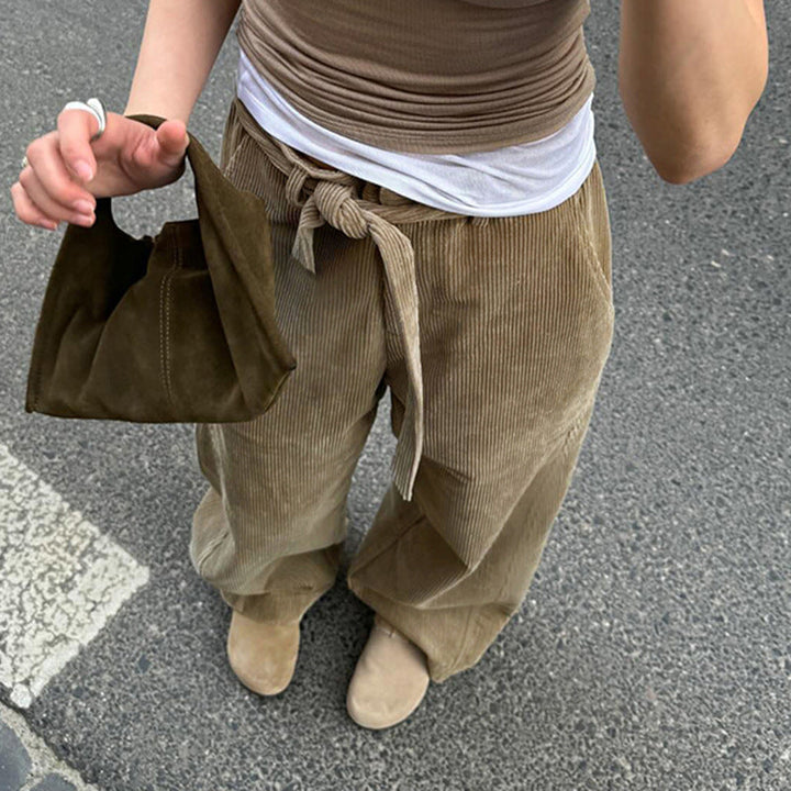 Damen lockere Leinenhose mit Taillengürtel W&W Mode