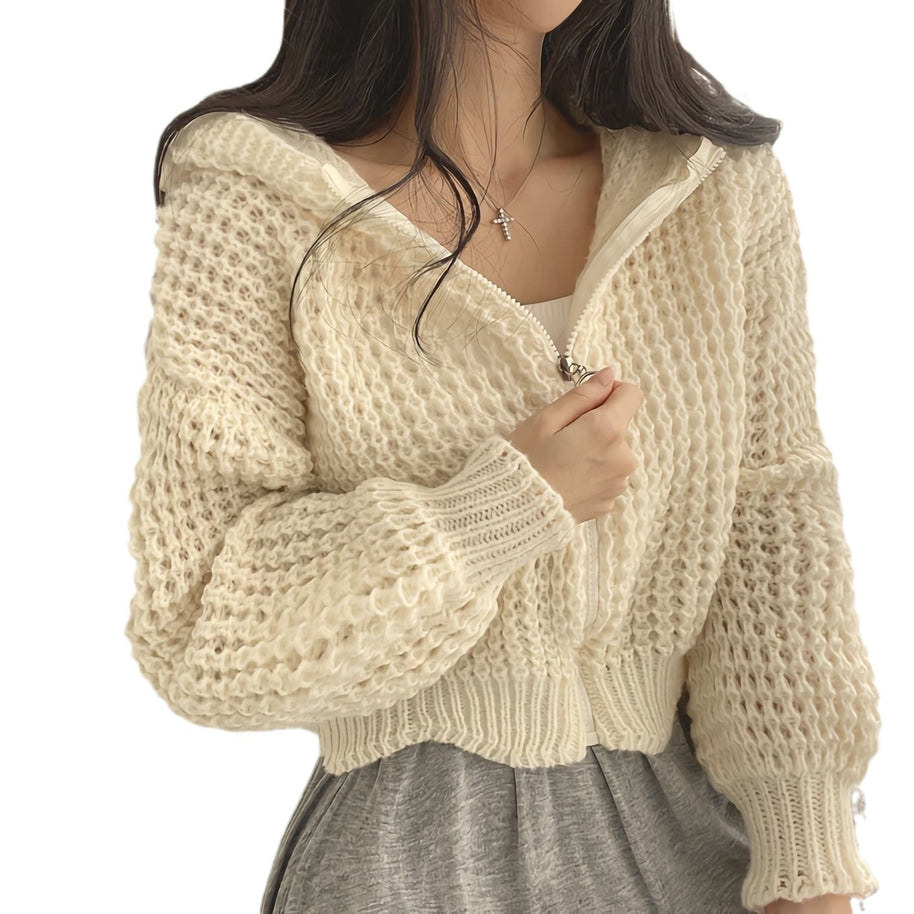 Damen bequeme Strickjacke mit sportlichem Reißverschluss und kuscheligem Material WW