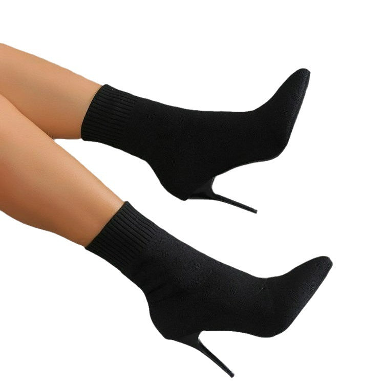 Damen Ankle Stiefeletten mit elegantem Strickoberteil und schmalem Absatz WW