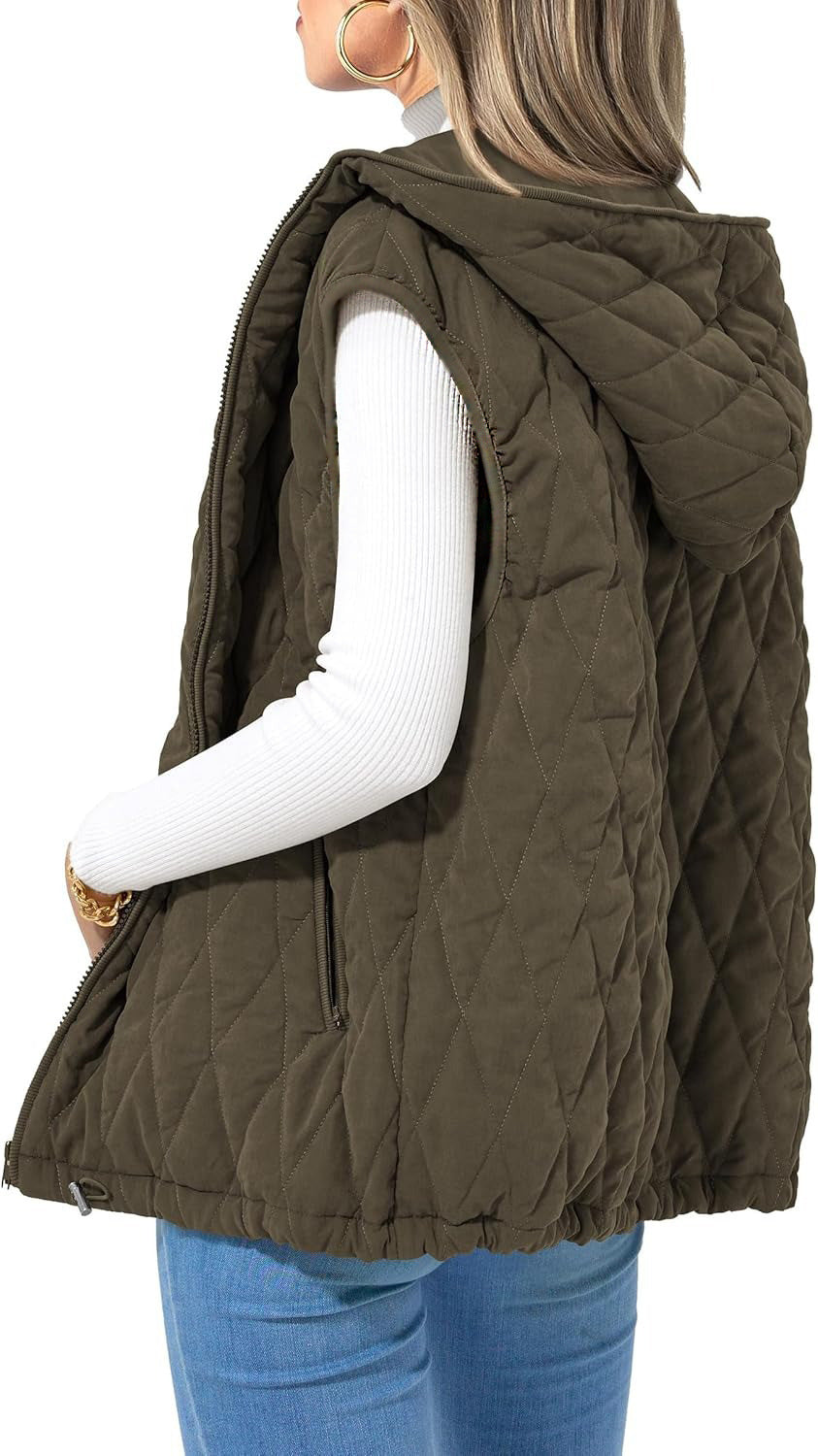 Damen gesteppte Hoodie-Weste mit praktischen Taschen WW