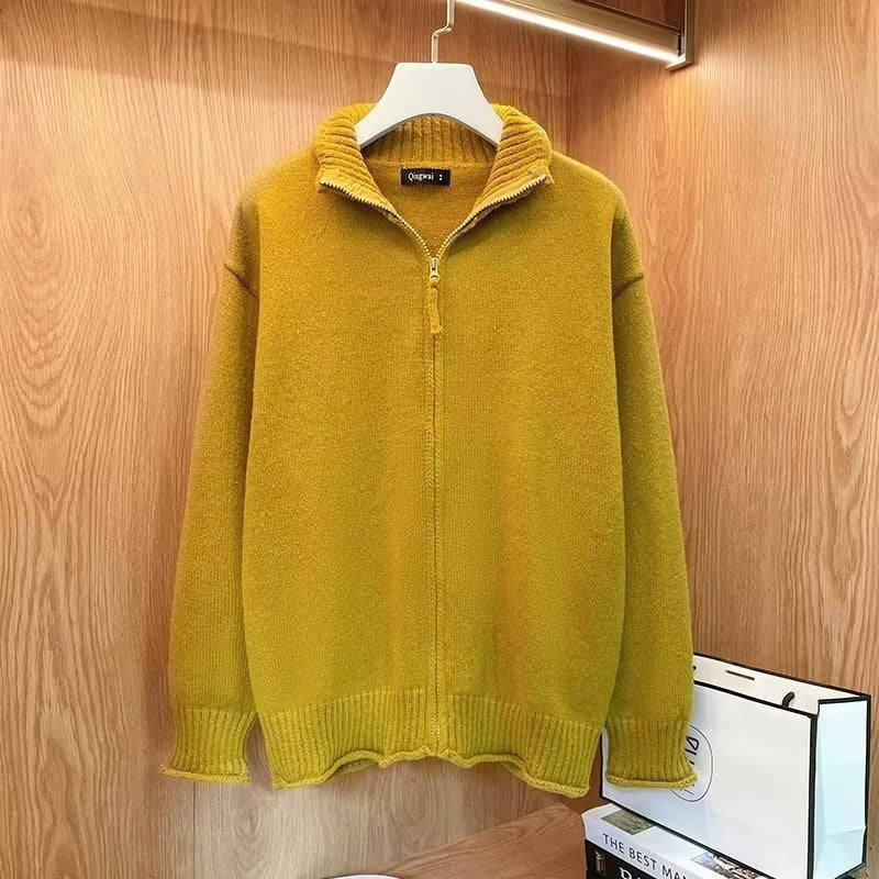 Damen Strickjacke mit hohem Kragen und Reißverschluss WW