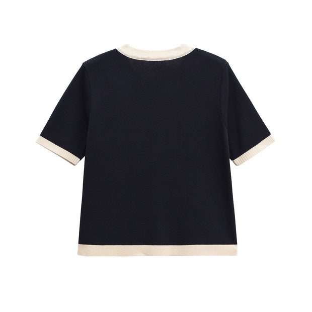 Damen Kurzarm Strickoberteil mit dekorativen Knöpfen und modernem Design WW