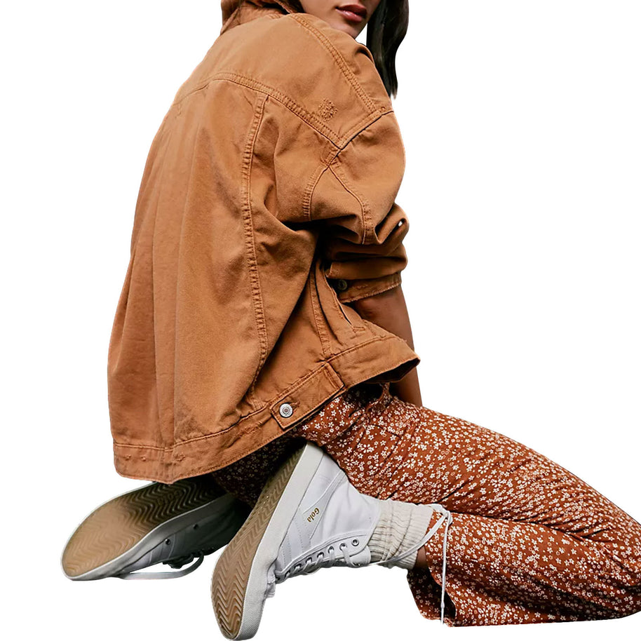 Damen Oversized Jeansjacke mit fransigem Saum und lässigem Schnitt WW