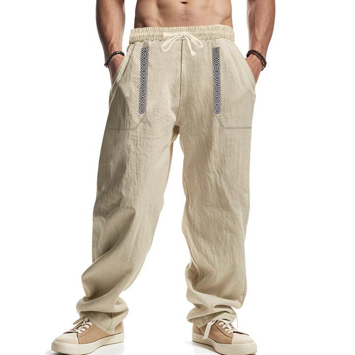 Herren lässige Leinen-Cargohose mit praktischen Seitentaschen und elastischem Bund W&W Mode