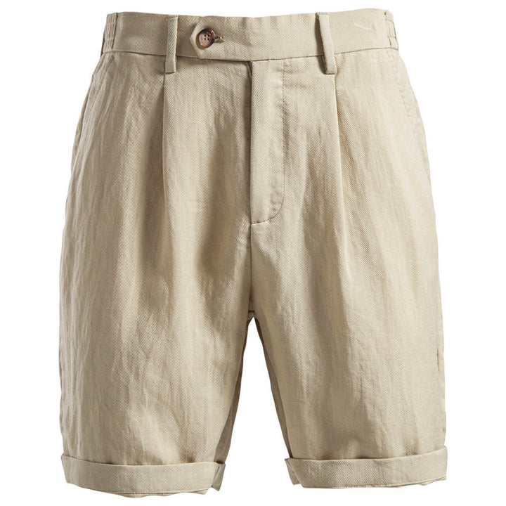 Herren nan lässige Leinenshorts mit Umschlag und Bundfalten W&W Mode