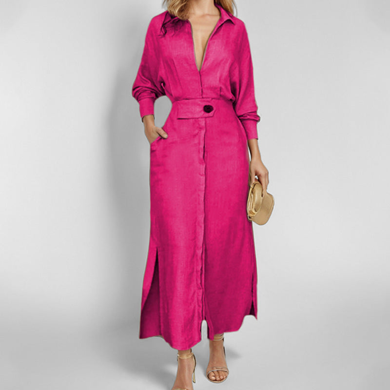 Damen Hemdblusenkleid mit tiefem V-Ausschnitt und eleganter Knopfdetail W&W Mode