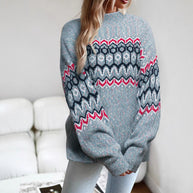 Damen Strickpullover mit modernem geometrischem Muster und oversized Schnitt WW