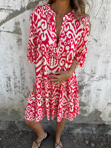 Damen lässiges Strandkleid mit hohen Seitenschlitzen und modischem Druckmuster W&W Mode