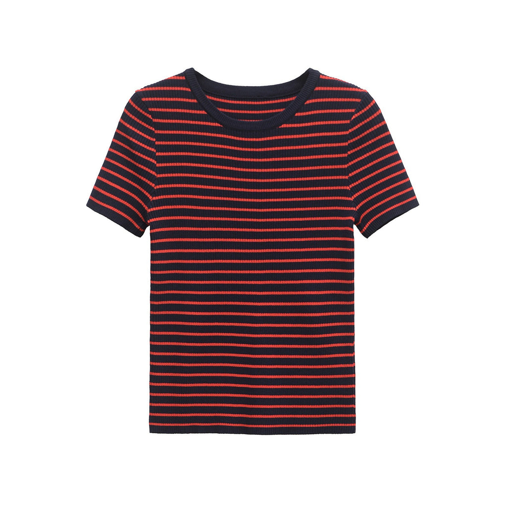 Damen gestreiftes T-Shirt aus hochwertigem Rippmaterial WW