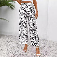 Damen Weite Palazzo-Hose mit modernem Marmorprint und elastischem Bund WW