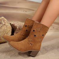 Damen Cowboystiefel mit eleganten Sternen-Ausschnitten und bequemen Blockabsatz WW
