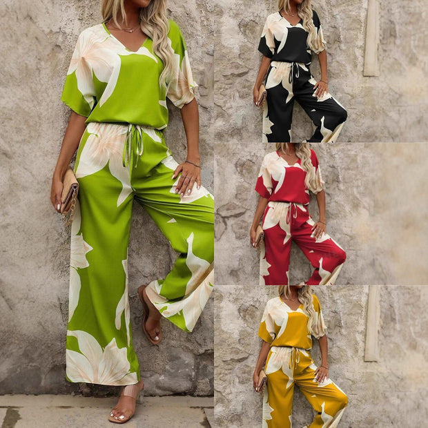 Damen entspanntes Jumpsuit mit floralem Design und elastischem Bund WW