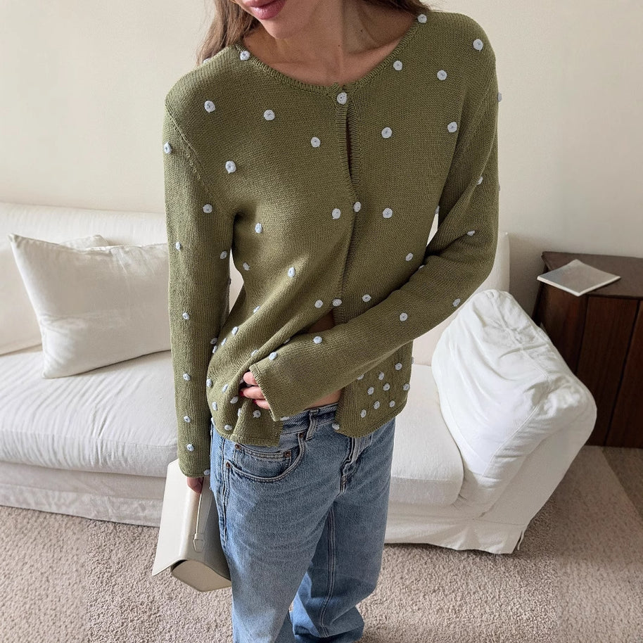 Damen bequemer Strickpullover mit dekorativen Pünktchen WW