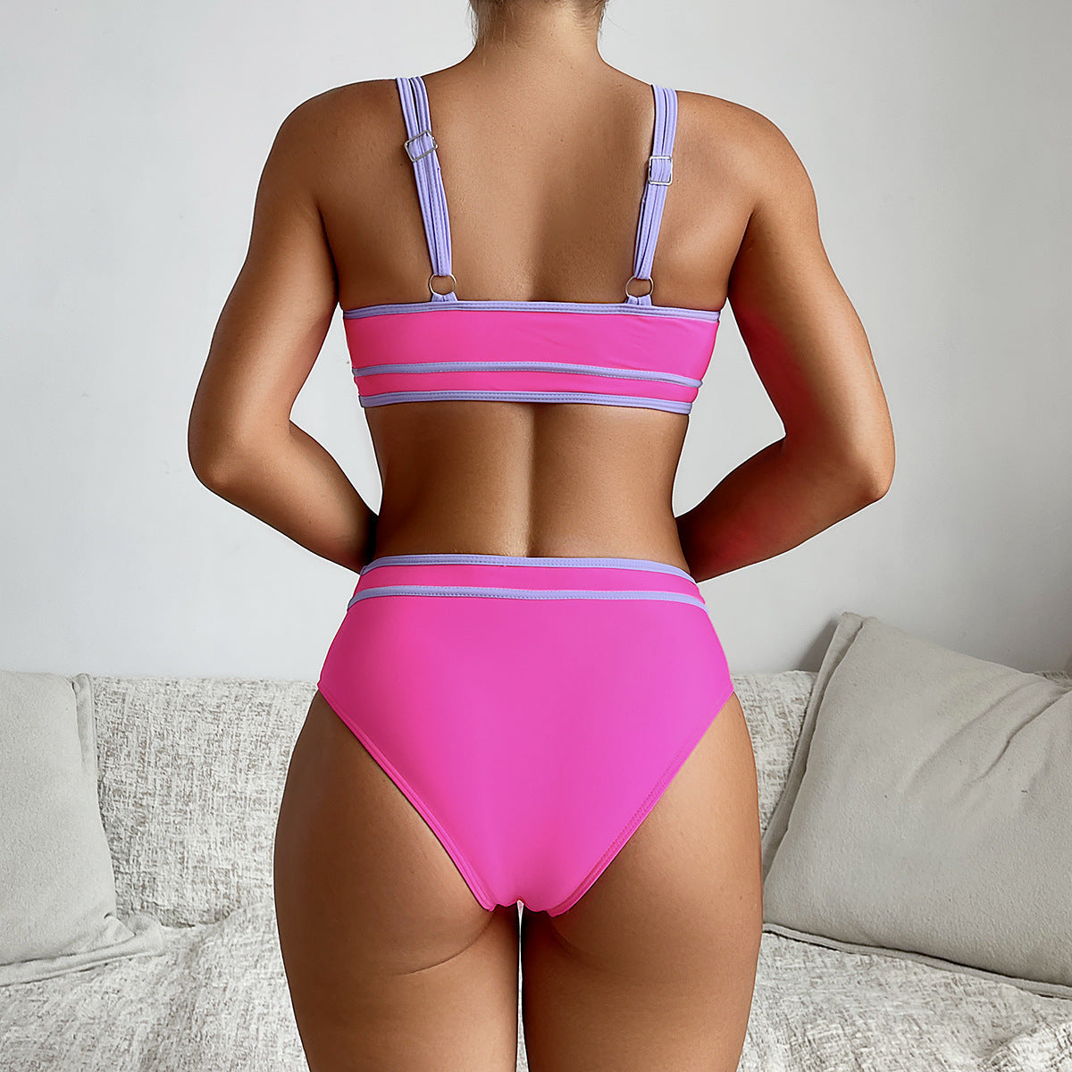 Damen Sportliches Bikini-Set mit Hochbund und Kontrastdetails WW
