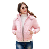 Damen glänzende Steppjacke mit abnehmbarer Kapuze WW