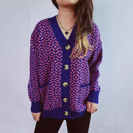 Damen Strickjacke mit geometrischem Muster und Knopfdetails WW