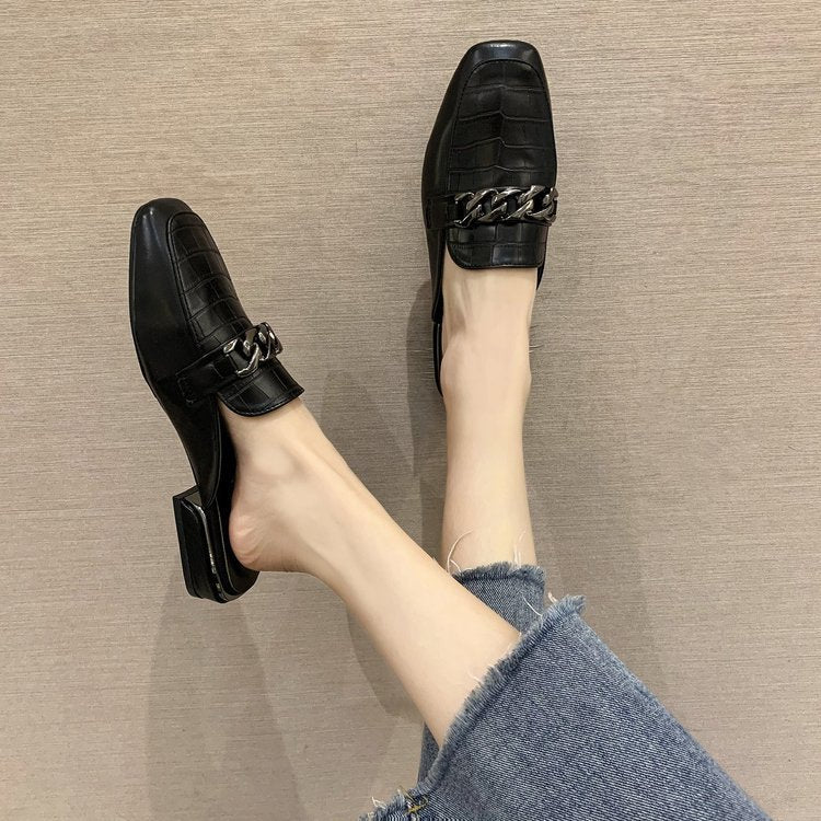 Damen elegante Slingback-Pantoletten mit Ketten-Detail W&W