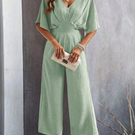 Damen Weit geschnittener Jumpsuit mit eleganten Drapierungen und V-Ausschnitt WW