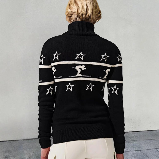 Damen Rollkragenpullover mit Skimotiv und Sternen WW