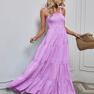 Damen Sommermaxikleid mit gerafftem Oberteil und asymmetrischem Saum WW