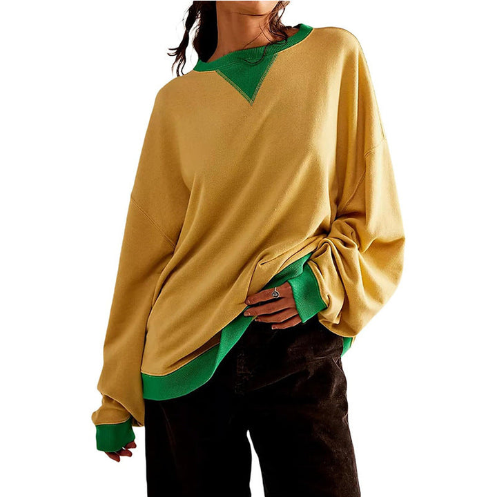 Damen lässiges Sweatshirt mit V-Ausschnitt und Kontrastbündchen W&W Mode
