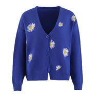 Damen Strickjacke mit Blumenstickerei und V-Ausschnitt WW
