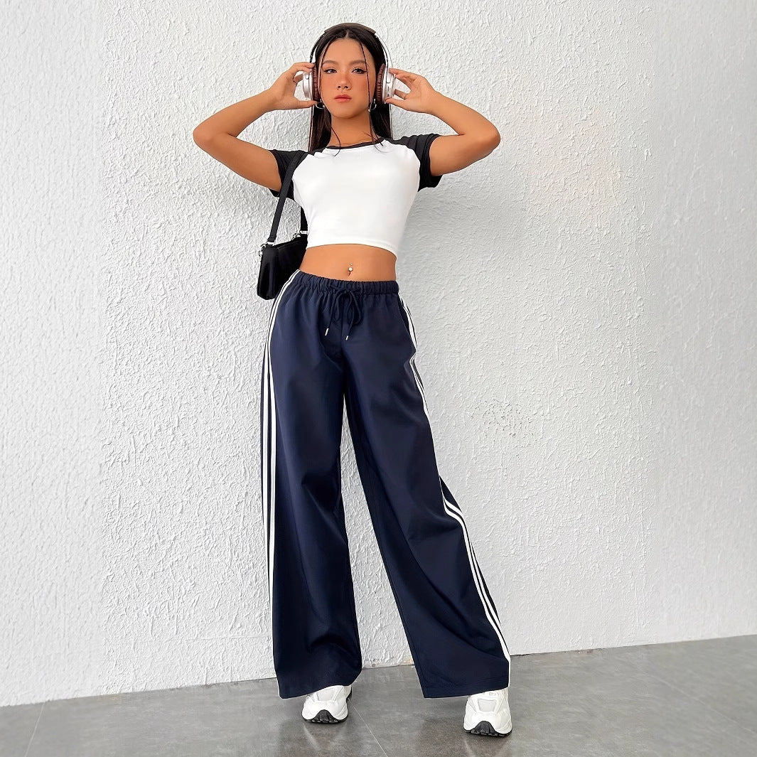 Damen Freizeithosen mit hoher Taille und sportlichen Streifen WW
