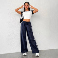 Damen Freizeithosen mit hoher Taille und sportlichen Streifen WW