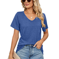 Damen lässiges V-Ausschnitt T-Shirt aus atmungsaktiver Baumwolle WW