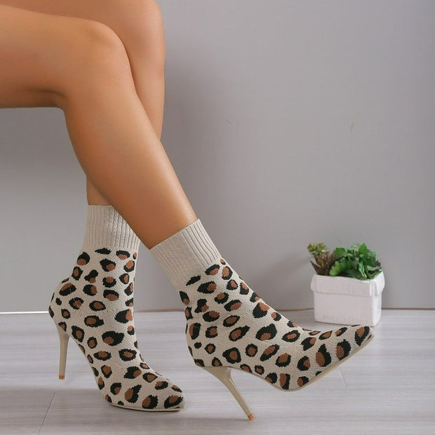 Damen Ankle Stiefeletten mit elegantem Strickoberteil und schmalem Absatz WW