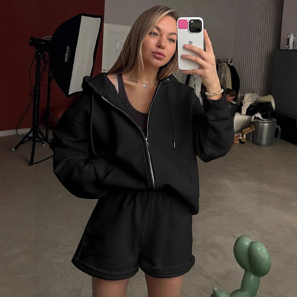 Damen bequeme Sweatshorts mit Oversized Hoodie WW