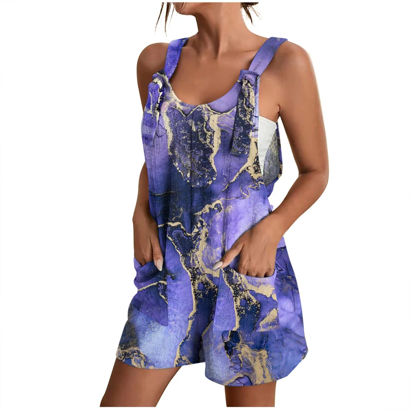 Damen luftiger Overall mit floralen Mustern und praktischen Taschen WW