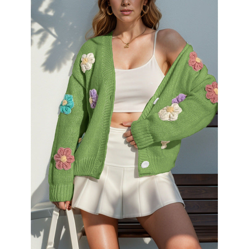 Damen Strickjacke mit floralen Applikationen WW