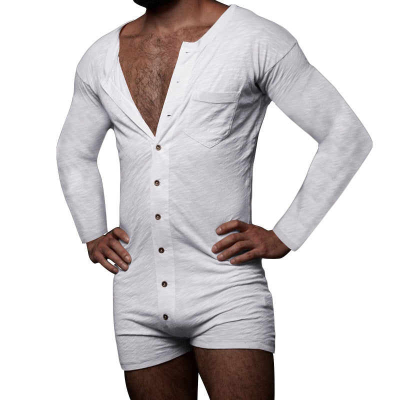 Herren Overall mit langem Arm und modernen Knopfdetails WW