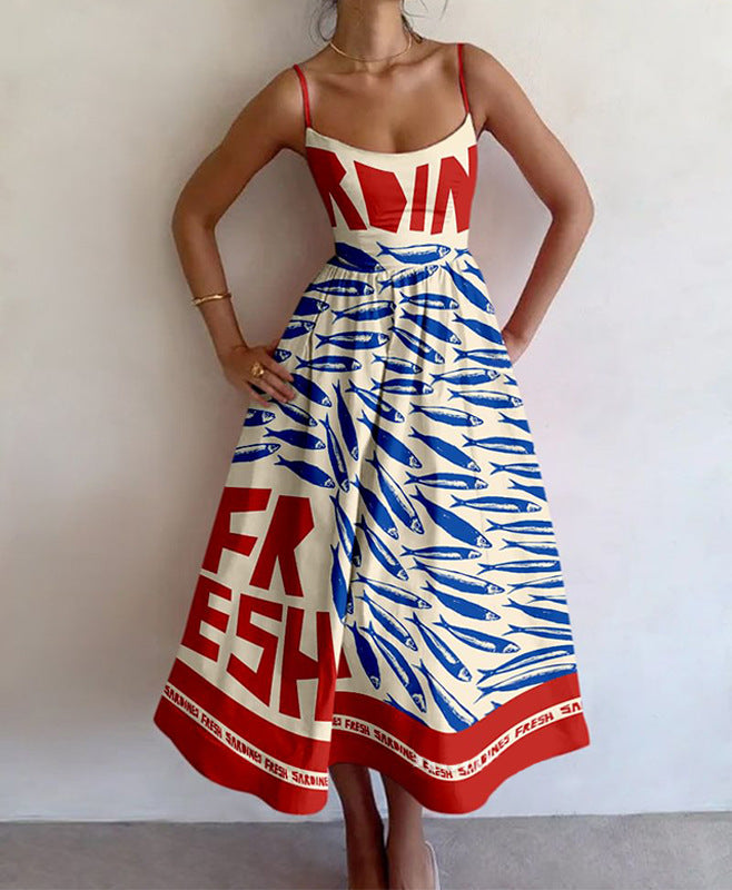 Damen Midi-Kleid mit auffälligem Grafikdruck und schwingendem Rock WW