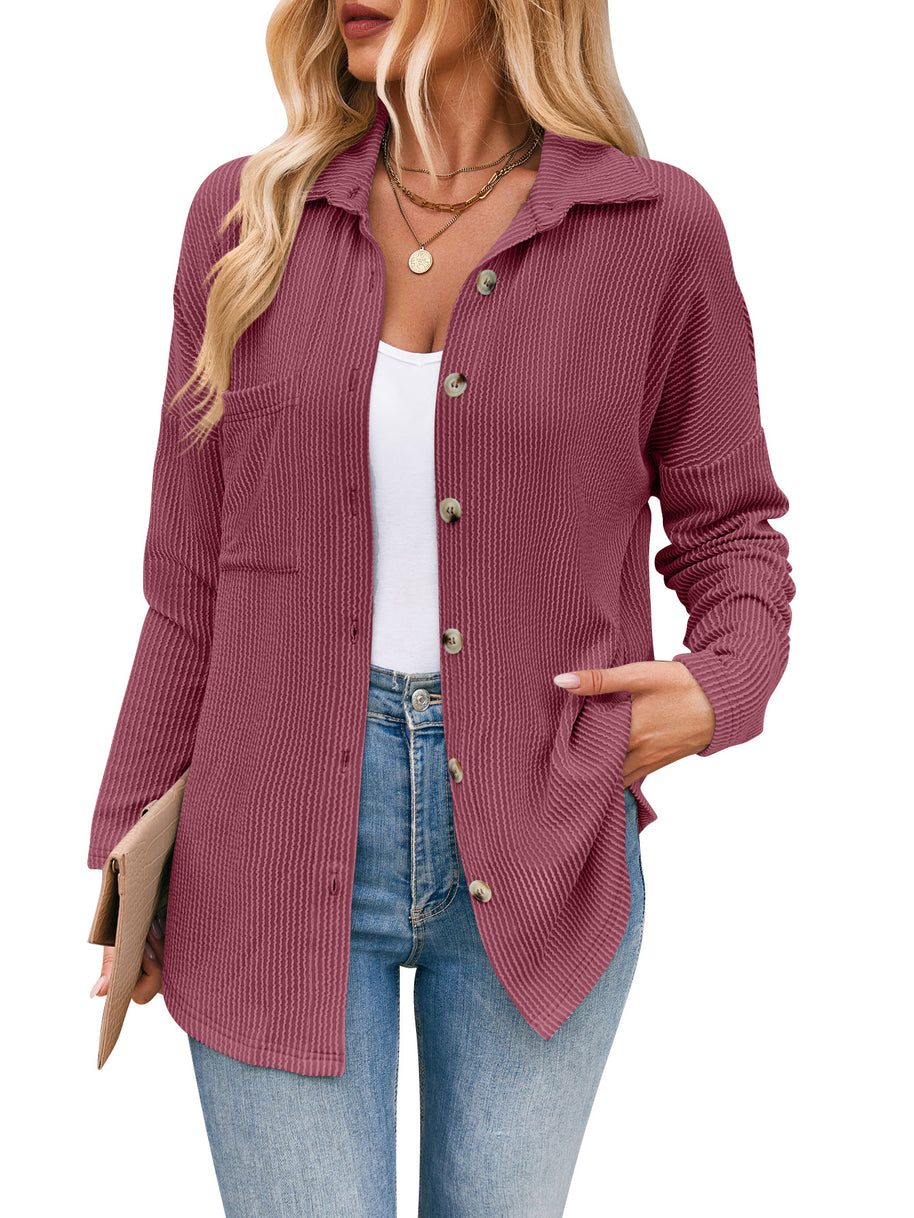Damen lässige Strickjacke mit Knopfleiste WW