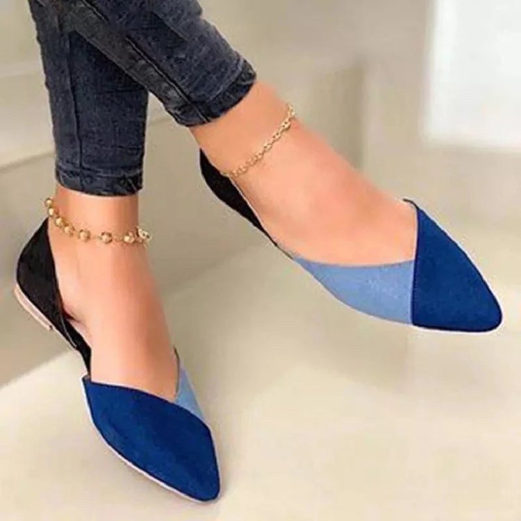 Damen elegante Ballerinas mit spitzem Zehenbereich und modischem Farbblockdesign W&W