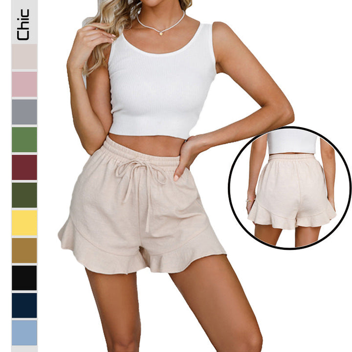 W&W Mode | Rüschenbund Freizeit Leinen Shorts
