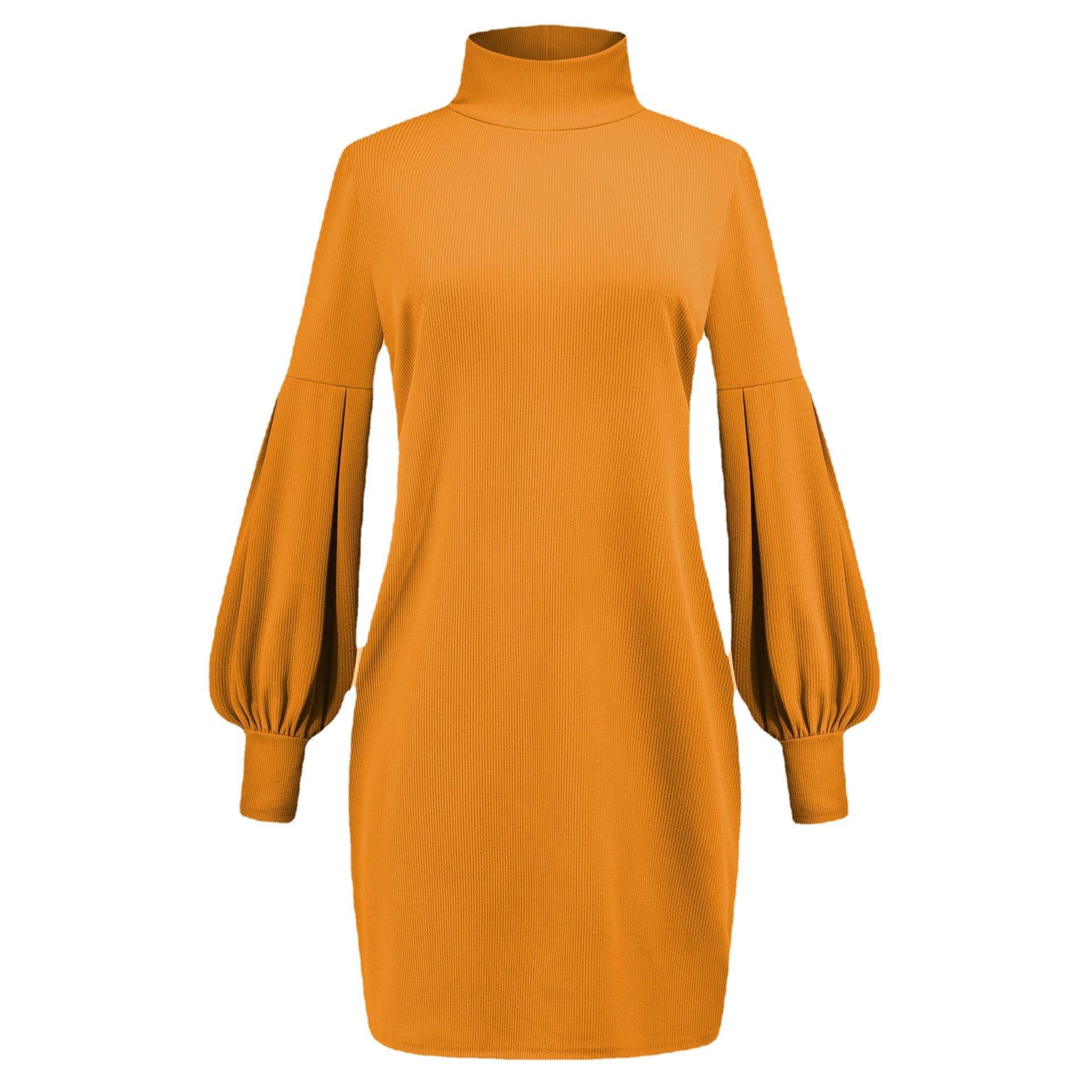 Damen Kleid mit hohem Kragen und voluminösen Ärmeln WW