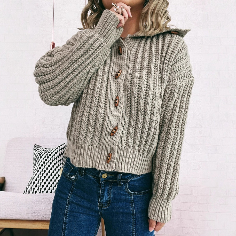 Damen Strickjacke mit dekorativen Knöpfen und strukturiertem Rippenmuster WW