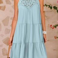 Damen Luftiges Sommerkleid mit Spitzenbesatz und weit geschnittenem Saum WW