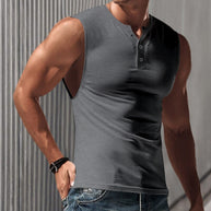 Herren Ärmelloses T-Shirt mit klassischem Knopfdetail und hautfreundlicher Struktur WW