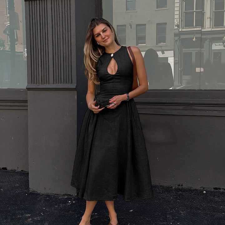 Damen Midi-Kleid mit schickem Schlüsselaugen-Ausschnitt und elegantem Rock W&W Mode