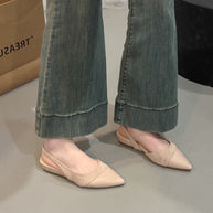 Damen Slingback-Flats mit spitz zulaufender Zehenpartie aus weichem Wildleder und glänzender Oberfläche WW