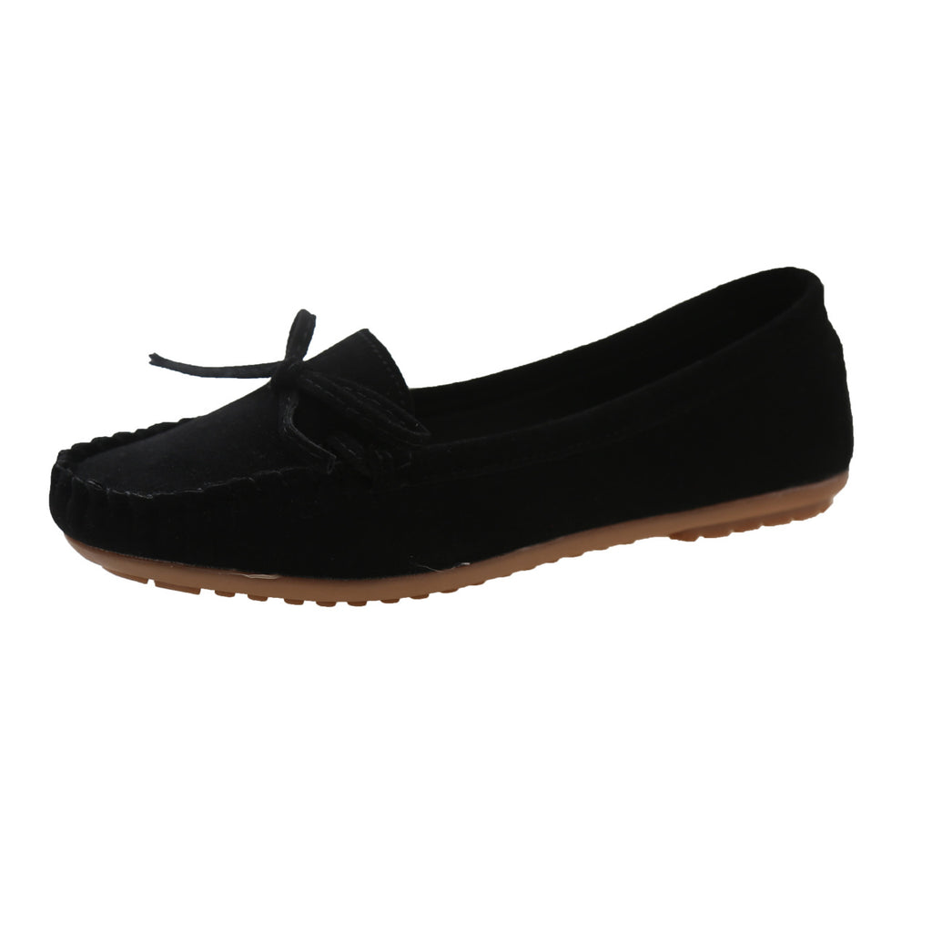 Damen Casual Wildleder Mokassin Ballerinas mit dekorativer Schleife WW